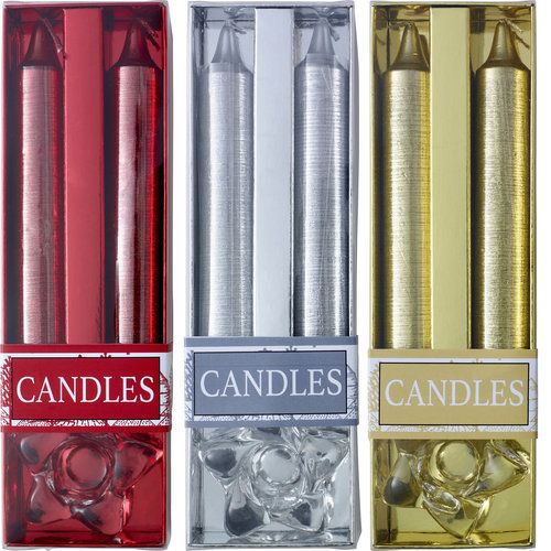 Two glitter candles with glass holder 8217