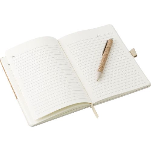 Cork and linen notebook and wheatstraw ballpen 9312
