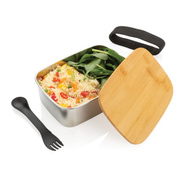 Stainless steel lunchbox with bamboo lid and spork P269.622