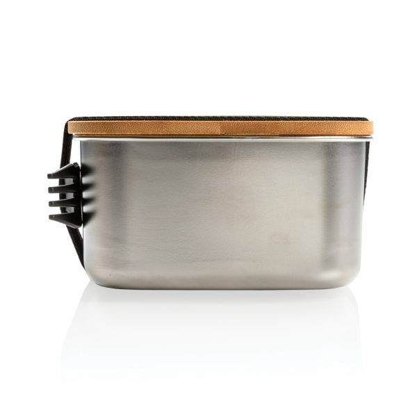 Stainless steel lunchbox with bamboo lid and spork P269.622