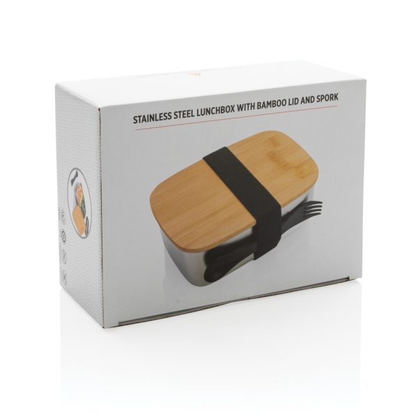 Stainless steel lunchbox with bamboo lid and spork P269.622