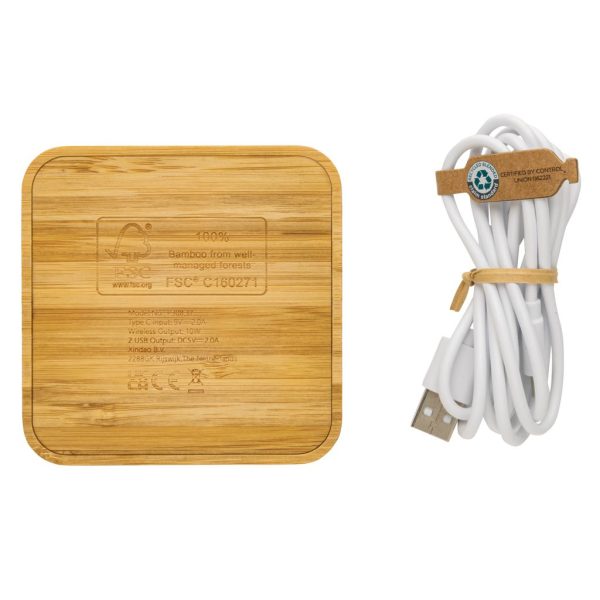 FSC® bamboo 10W wireless charger with USB P308.379