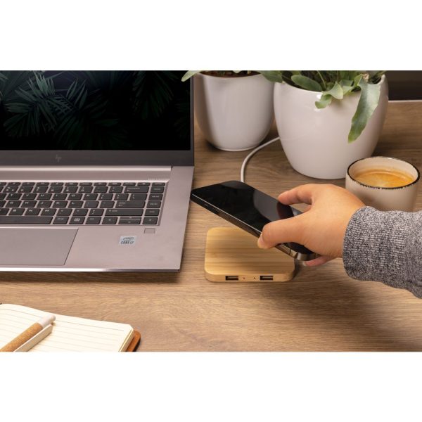 FSC® bamboo 10W wireless charger with USB P308.379