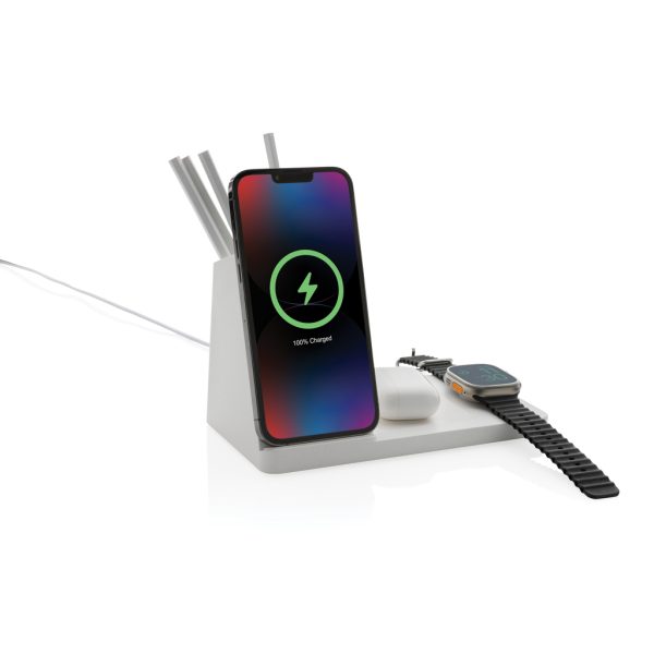 Ontario recycled plastic & bamboo 3-in-1 wireless charger P308.493