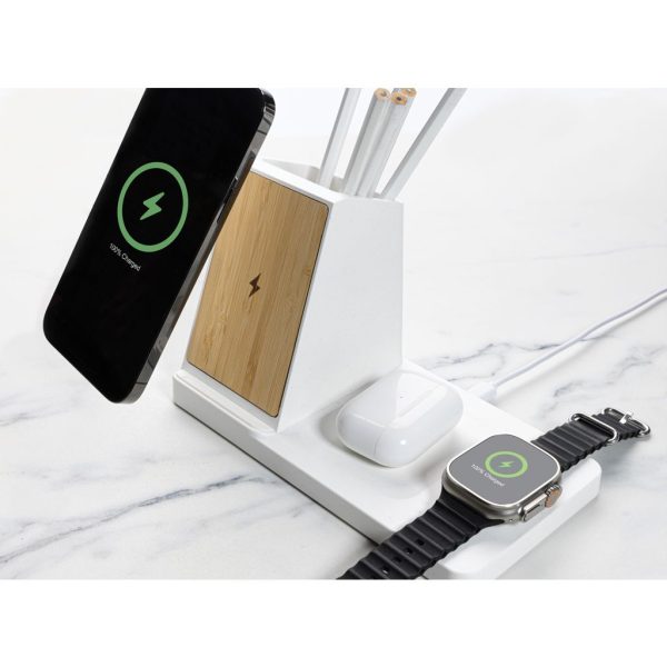 Ontario recycled plastic & bamboo 3-in-1 wireless charger P308.493