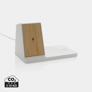 Ontario recycled plastic & bamboo 3-in-1 wireless charger P308.493