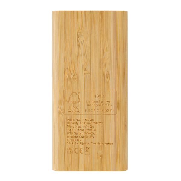 FSC®certified bamboo 8.000 mAh 5W wireless powerbank P322.359