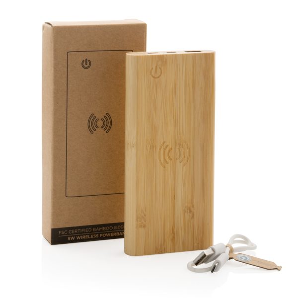 FSC®certified bamboo 8.000 mAh 5W wireless powerbank P322.359