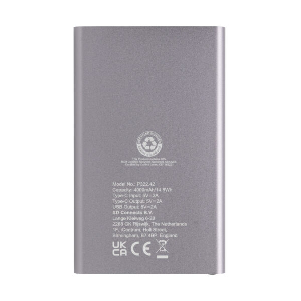 RCS recycled plastic/aluminum 4000 mah powerbank with type C P322.420