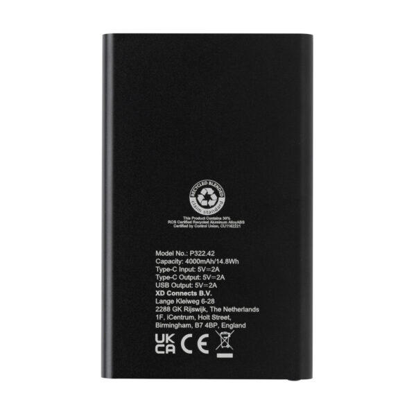 RCS recycled plastic/aluminum 4000 mah powerbank with type C P322.421