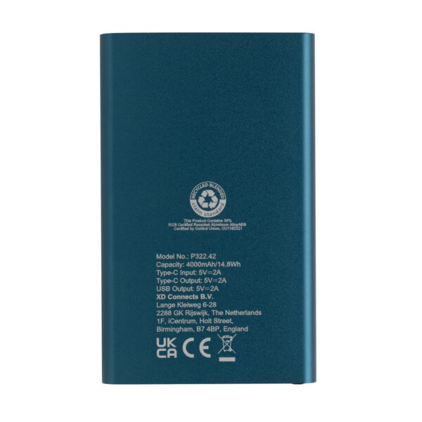 RCS recycled plastic/aluminum 4000 mah powerbank with type C P322.425