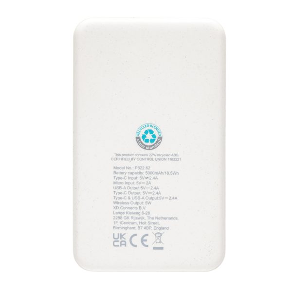 RCS recycled plastic 5.000 mAh 5W wireless powerbank P322.623