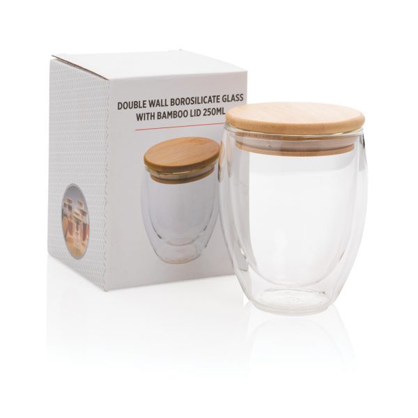 Double wall borosilicate glass with bamboo lid 250ml P432.100
