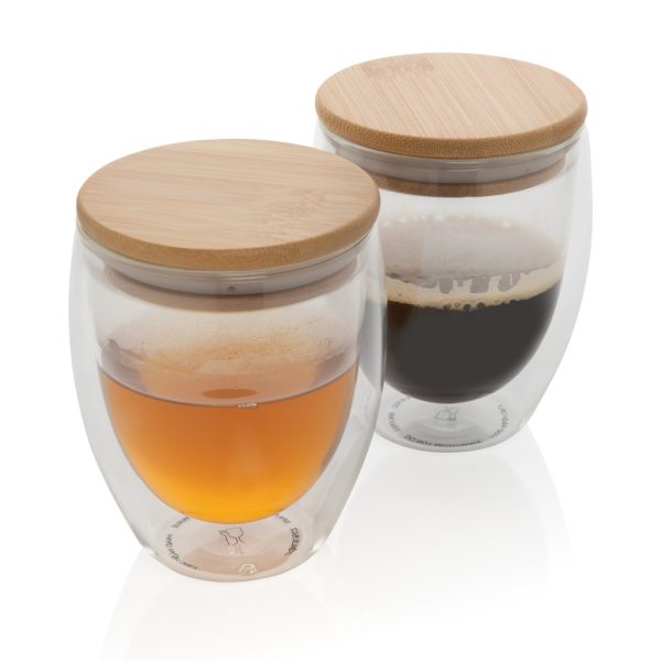 Double wall borosilicate glass with bamboo lid 250ml 2pc set P432.140