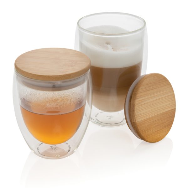 Double wall borosilicate glass with bamboo lid 250ml 2pc set P432.140