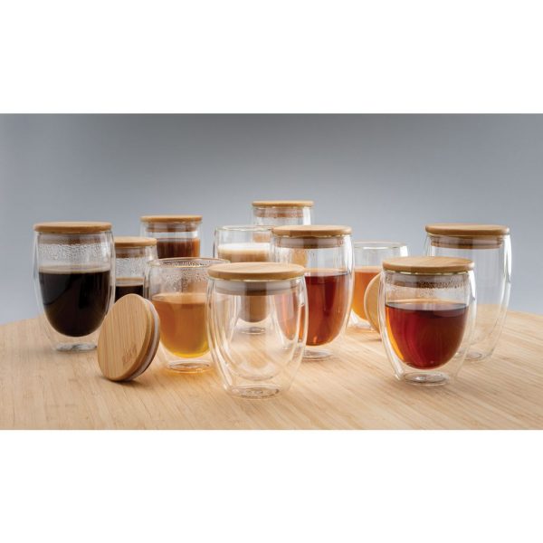 Double wall borosilicate glass with bamboo lid 250ml 2pc set P432.140