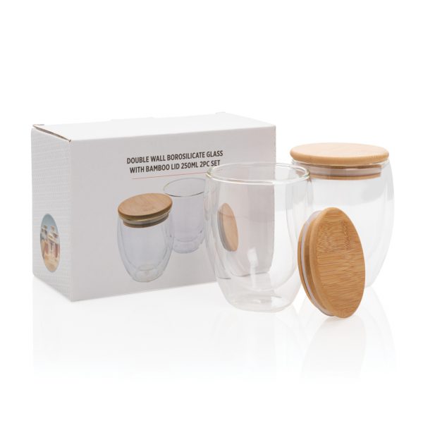 Double wall borosilicate glass with bamboo lid 250ml 2pc set P432.140