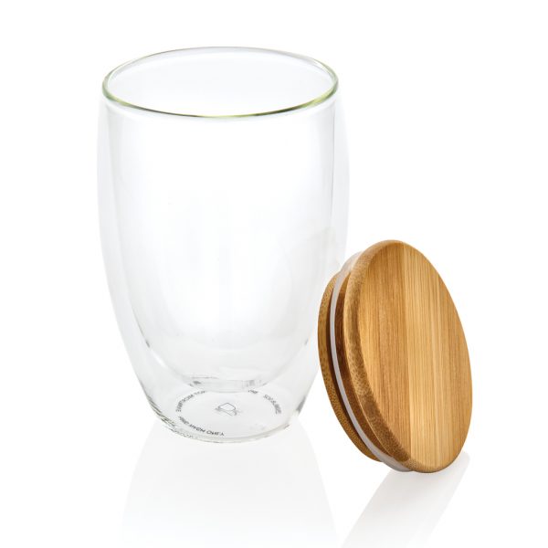 Double wall borosilicate glass with bamboo lid 350ml P432.170