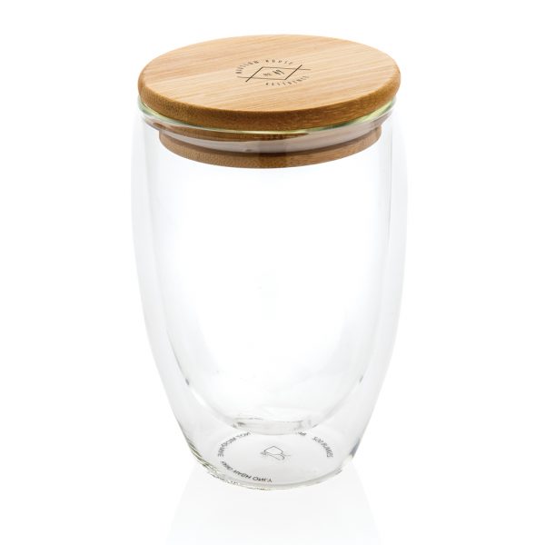 Double wall borosilicate glass with bamboo lid 350ml P432.170