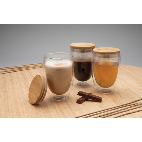 Double wall borosilicate glass with bamboo lid 350ml P432.170