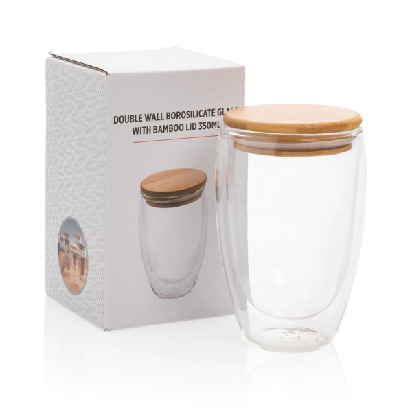 Double wall borosilicate glass with bamboo lid 350ml P432.170