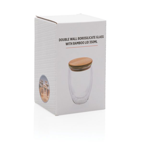 Double wall borosilicate glass with bamboo lid 350ml P432.170