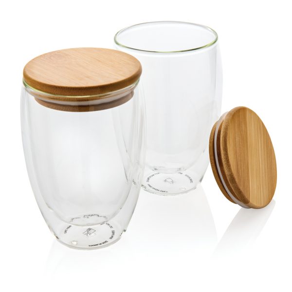 Double wall borosilicate glass with bamboo lid 350ml 2pc set P432.270