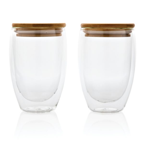 Double wall borosilicate glass with bamboo lid 350ml 2pc set P432.270