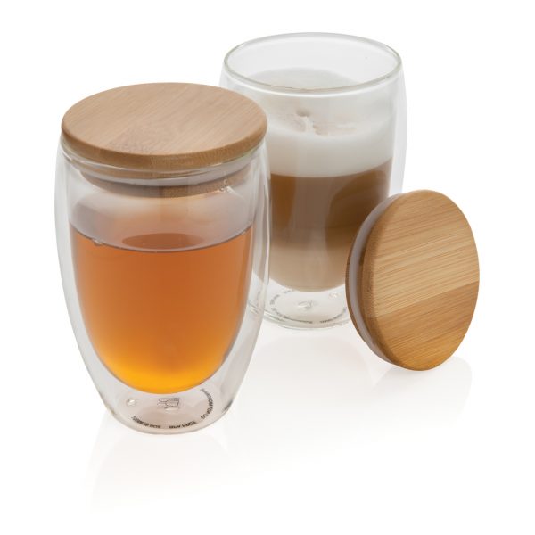 Double wall borosilicate glass with bamboo lid 350ml 2pc set P432.270