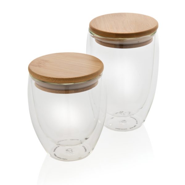 Double wall borosilicate glass with bamboo lid 350ml 2pc set P432.270