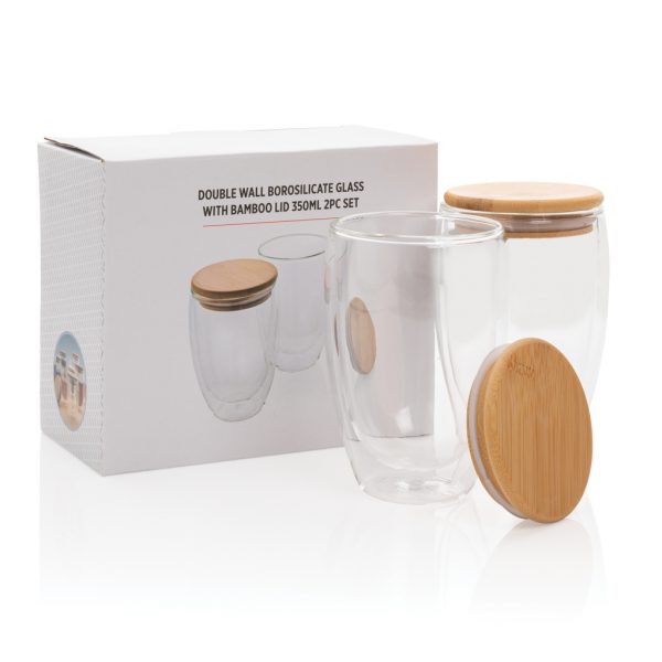 Double wall borosilicate glass with bamboo lid 350ml 2pc set P432.270