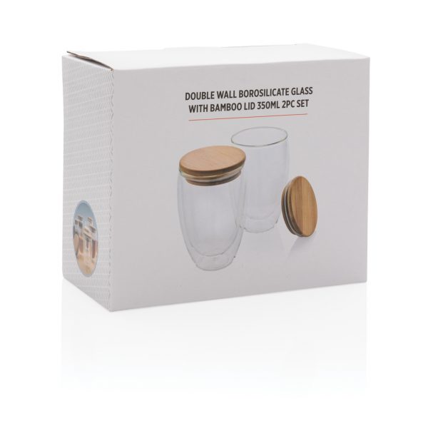Double wall borosilicate glass with bamboo lid 350ml 2pc set P432.270