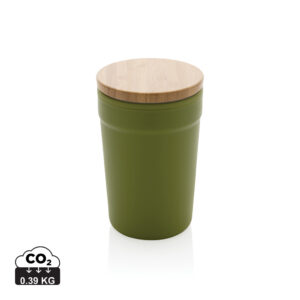 GRS certified recycled PP mug with bamboo lid P433.297