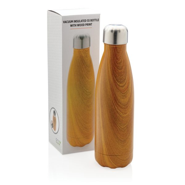 Vacuum insulated ss bottle with wood print P436.486