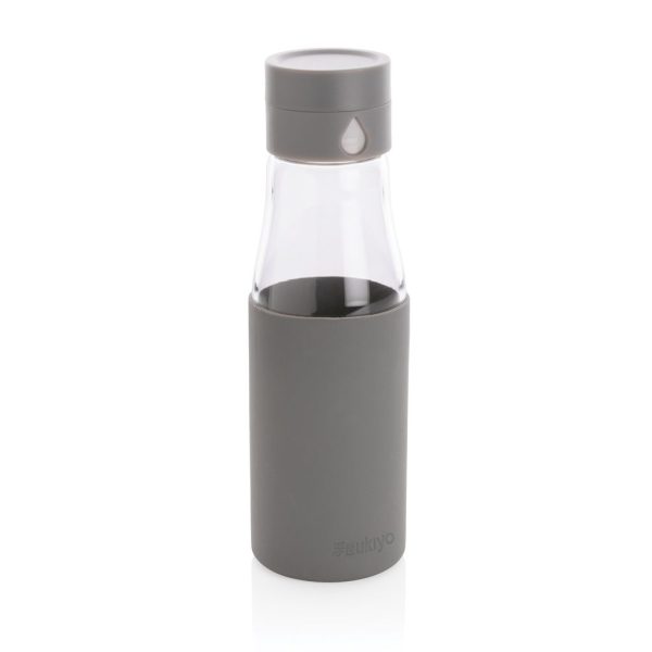 Ukiyo glass hydration tracking bottle with sleeve P436.722