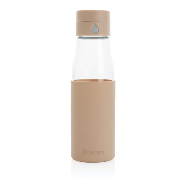 Ukiyo glass hydration tracking bottle with sleeve P436.729