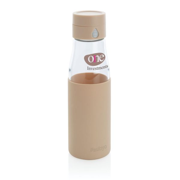 Ukiyo glass hydration tracking bottle with sleeve P436.729