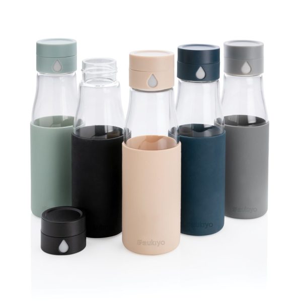 Ukiyo glass hydration tracking bottle with sleeve P436.729