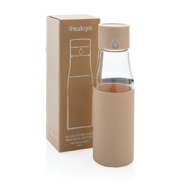 Ukiyo glass hydration tracking bottle with sleeve P436.729