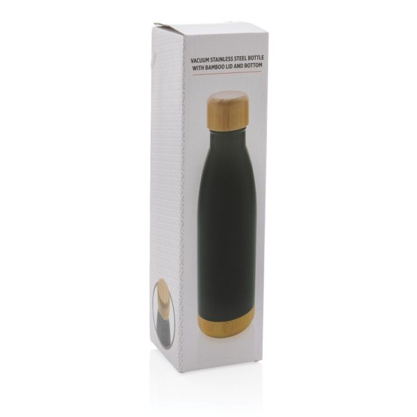 Vacuum stainless steel bottle with bamboo lid and bottom P436.791