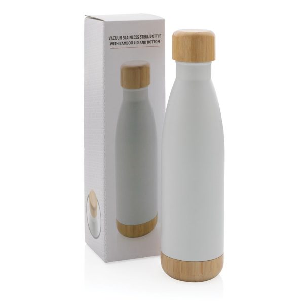 Vacuum stainless steel bottle with bamboo lid and bottom P436.793