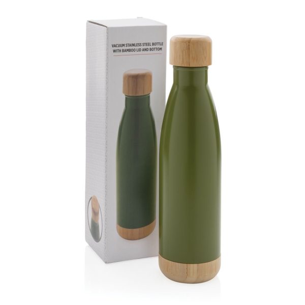 Vacuum stainless steel bottle with bamboo lid and bottom P436.797