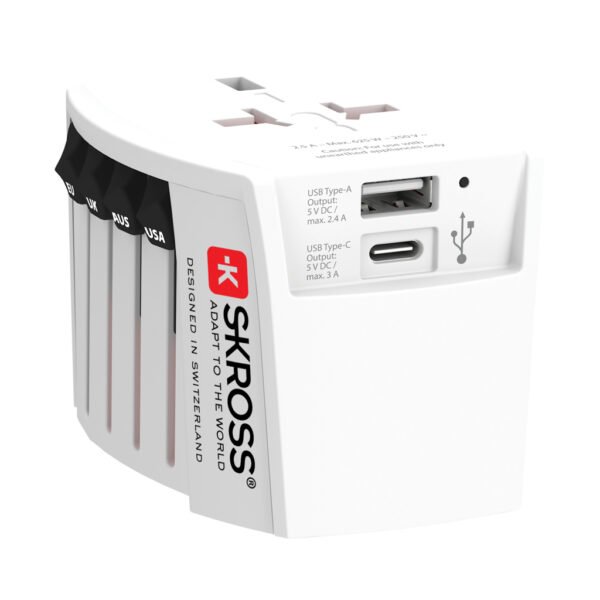 SKROSS World Travel Adapter MUV 2-pole with USB A and C RB1.302962