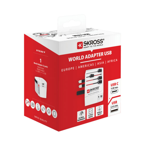 SKROSS World Travel Adapter MUV 2-pole with USB A and C RB1.302962