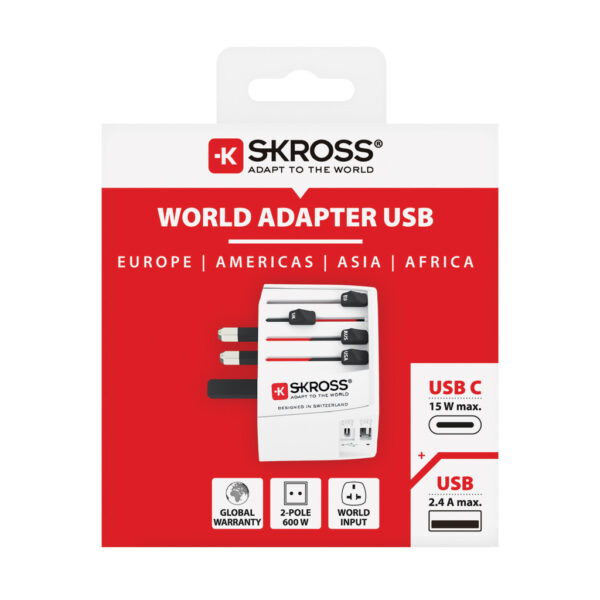 SKROSS World Travel Adapter MUV 2-pole with USB A and C RB1.302962