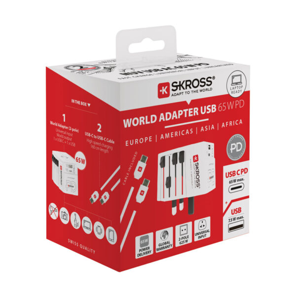 SKROSS World Travel Adapter MUV 65W PD with USB C Cable RB1.302976