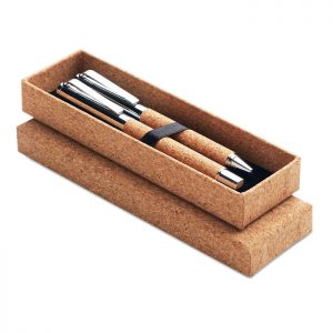 Metal Ball pen set in cork box QUERCUS MO9678-40